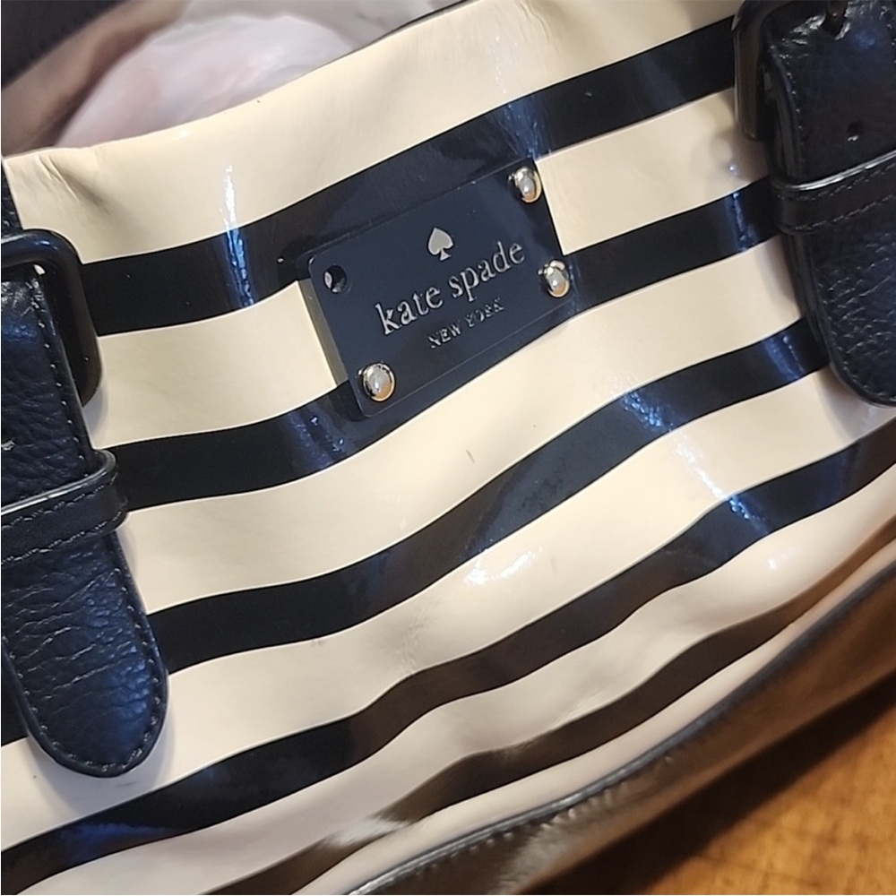 Kate Spade Black and Cream Patent Striped Tote Bag